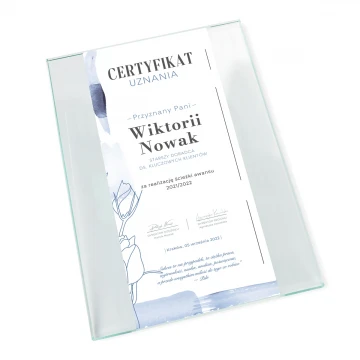 Dyplom szklany - Certyfikat uznania - druk UV - DUV097