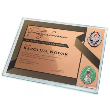 Dyplom szklany - Podziękowanie za służbę w Straży Granicznej - poziomy - kolorowy druk UV - DUV077