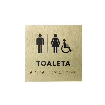 Toaleta koedukacyjna - tabliczka ze złotego dibondu z pismem Braille'a - wym. 160x160mm - TAB285