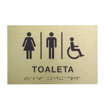 Toaleta koedukacyjna - tabliczka ze złotego dibondu z pismem Braille'a - wym. 185x120mm - TAB539