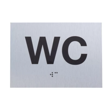 WC - tabliczka z pismem Braille'a - srebrny dibond szczotkowany - wym. 115x80mm - TAB542