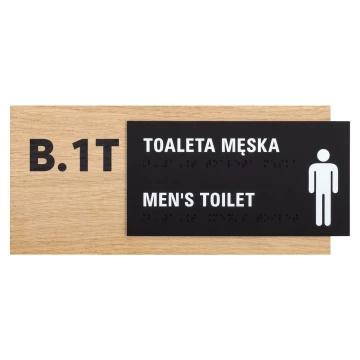 Toaleta męska - tabliczka z pismem Braille'a - płyta fornirowana dąb - wym. 282x118mm - TAB620