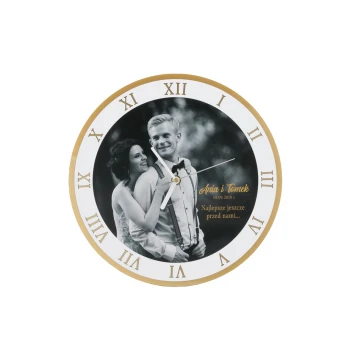 Zegar akrylowy Exclusive Gold z Twoją fotografią - prezent na rocznicę ślubu - ZEG004